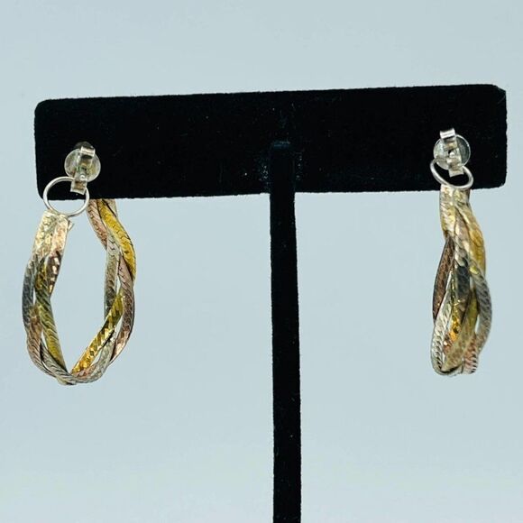 Sterling Silver Multi-tone  Twisted Earrings Italy 92.5 - Picture 3 of 8